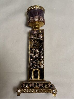 Gold and Purple Decorative Shabbat Candle Holder - Elegant Home Accent